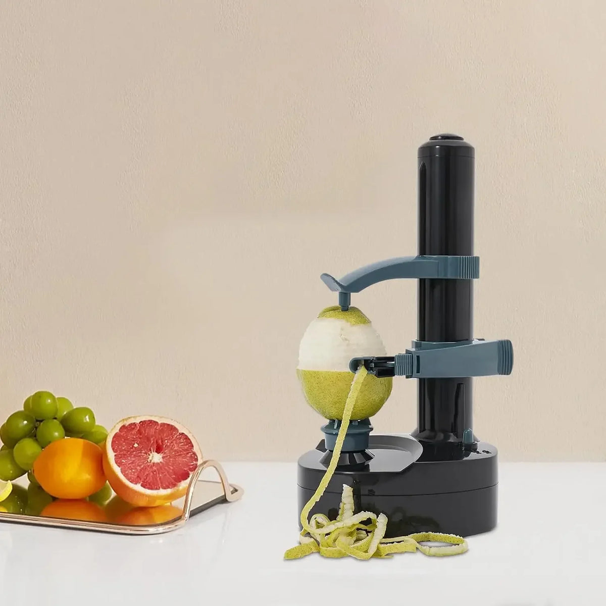 Electric Peeler Automatic Potato Apple Pear Peeler Smart Vegetable and Fruit Peeler Machine Stainless Steel Kitchen Peeling Tool Dual Power with 2 Replacement Blades and 1 Handy Thumb Knife