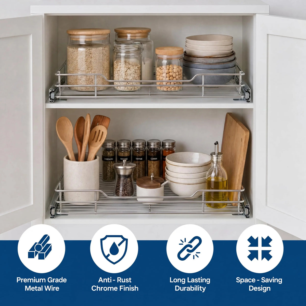 HiMISS Heavy Duty Stainless Steel Pull Out Cabinet Organizer