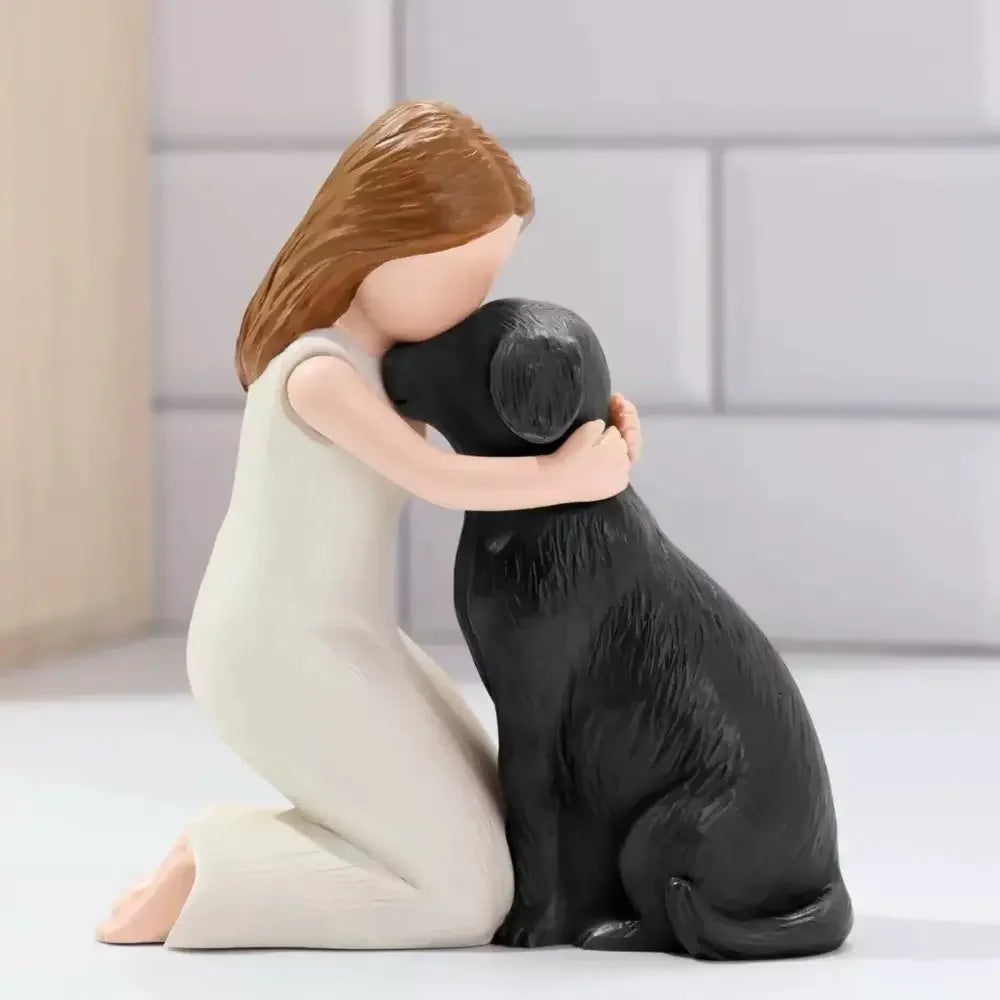 Girl Hugging Puppy Resin Figurine, Pet Companion Statue, Living Room Bedroom Desk Decor, Resin Craft Souvenir, Gift for Pet Lovers, Resin Ornament, Resin Sculptures, Animal Decorative Figurines
