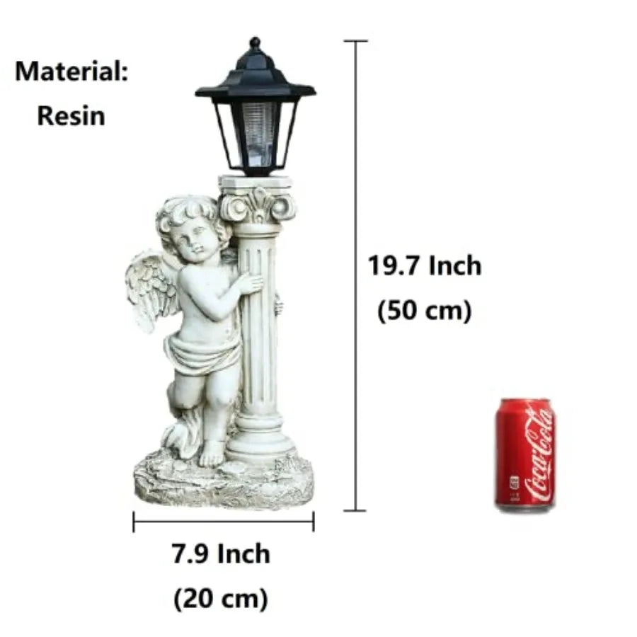 Statue with Solar Lights 19.7 Inch, Outdoor Solar Angel Garden Statue with Roma Pillar for Garden Lawn Deocr, Christian Religio