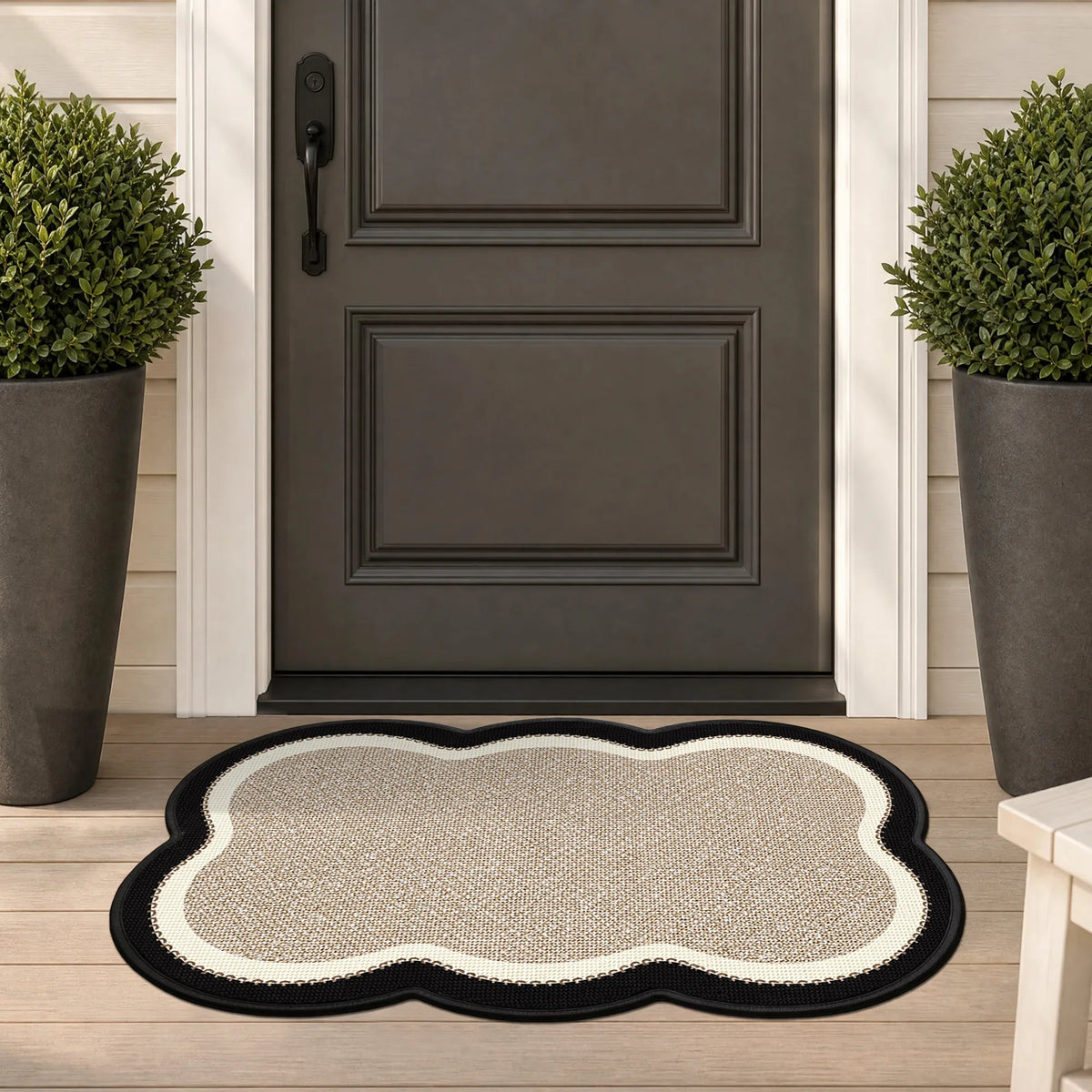 Wavy Scalloped Bathroom Rug, Imitation Linen Absorbent Non Slip Bath Mat for Shower Room, Entryway Decor