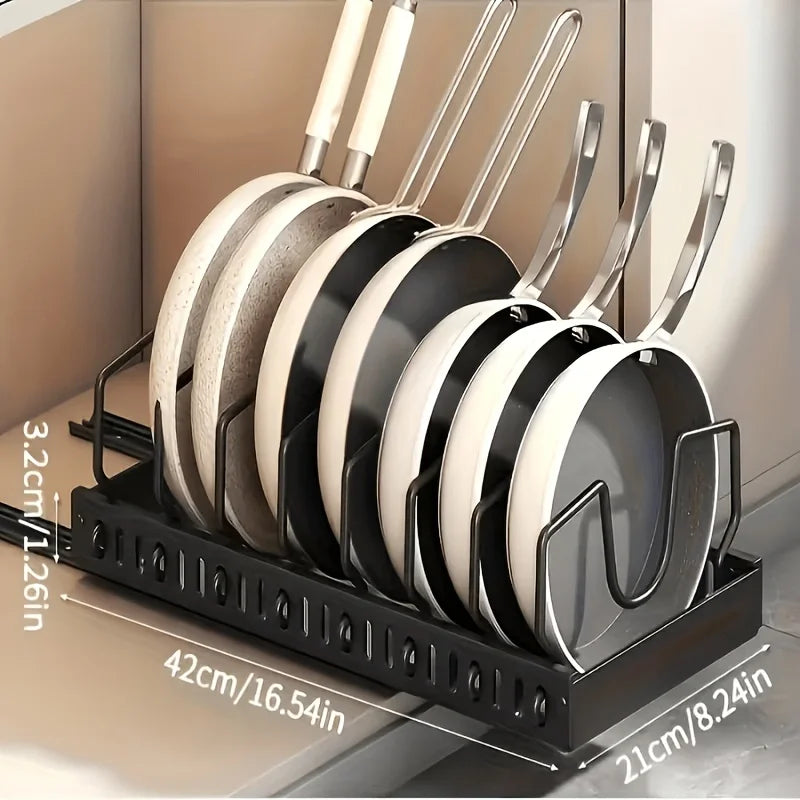 Adjustable Pull out Cabinet Storage Organizer Sliding Pot Lid Pan Rack for Kitchen - Dividers for Lids Bakeware & Plates