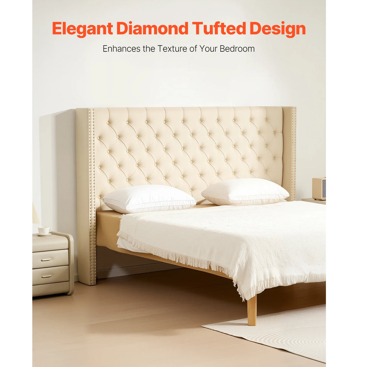 SucceBuy Adjustable Height Diamond Tufted Comfortable Headboard