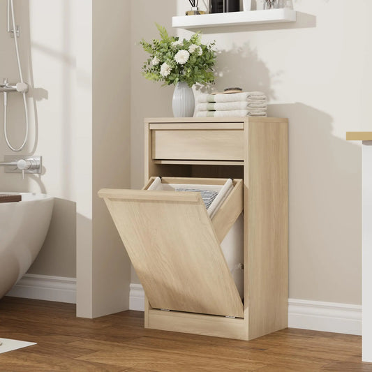 HiMISS Farmhouse Tilt Out Laundry Hamper Cabinet With Drawer