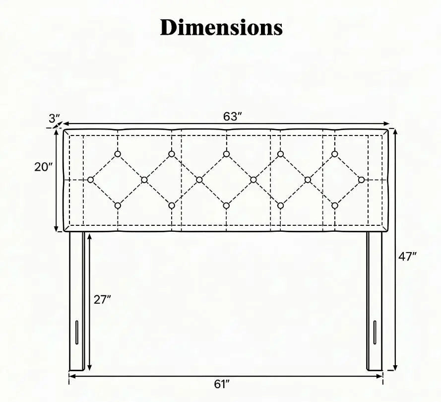 Queen/Full Size Upholstered Headboard Tufted Linen Fabric Bed Frame Mount Panel - Bedroom Furniture Accessory