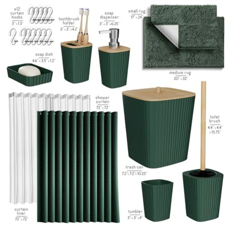 Bathroom Accessories Set - Bathroom Set, Bathroom Sets with Shower Curtain and Rugs, Shower Curtain Set with Bathroom Trash Can