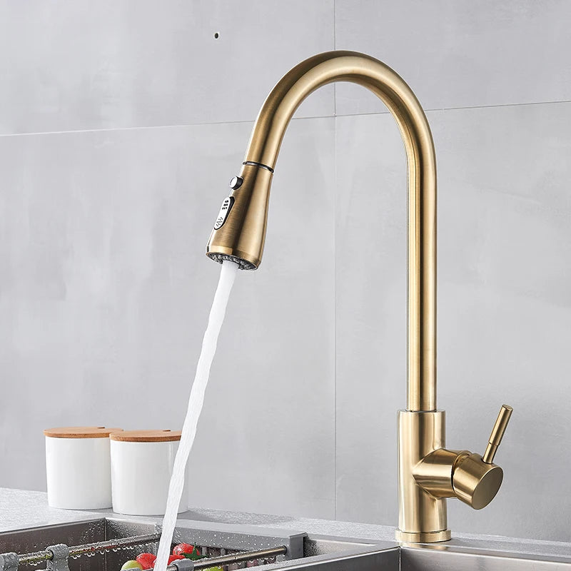 Pull Out Kitchen Sink Faucet Deck Mounted Stream Sprayer Kitchen Mixer Tap Bathroom Kitchen Hot Cold Tap