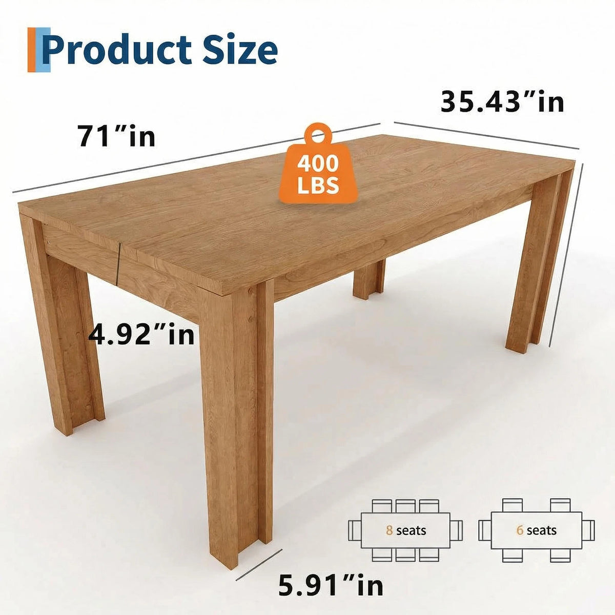 HiMiss Farmhouse Rectangular Wood Dining Table With Sturdy Construction