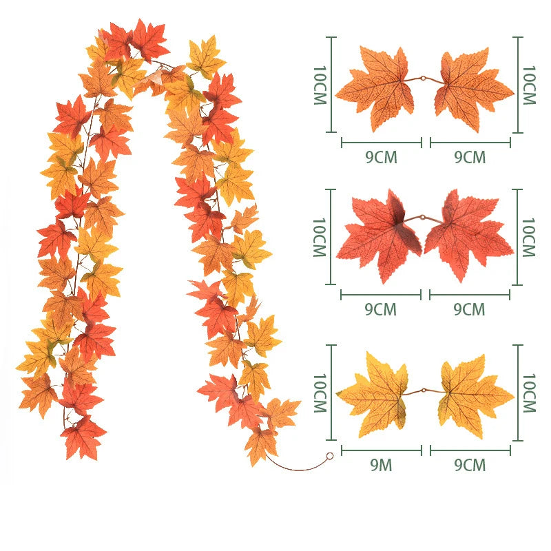 1/2Pcs Fall Artificial Maple Leaves Vine Hanging Rattan Wreath for Thanksgiving Halloween Day Decoration Home Room Decor Garland
