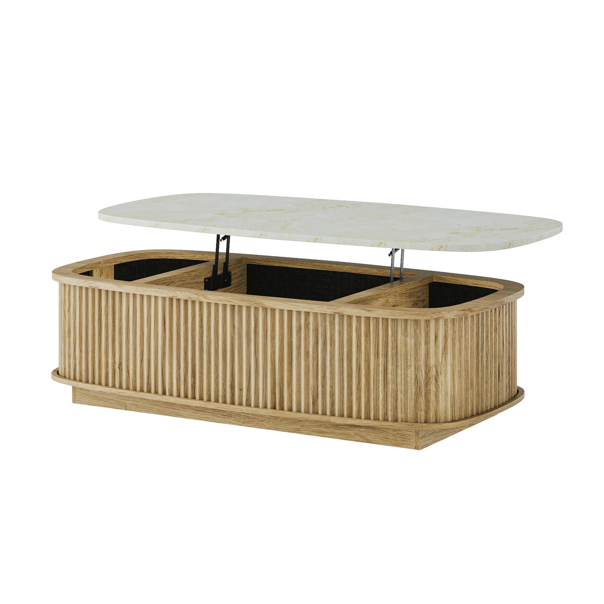 Oval Fluted Lift Top Coffee Table With Hidden Storage