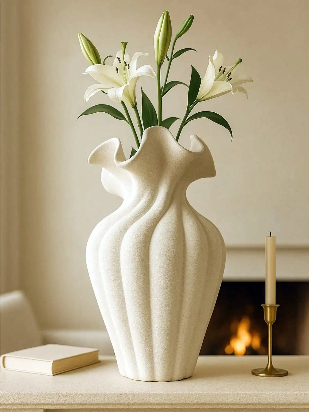 1pc French Retro Style Vase, White Decorative Flower Vase, Suitable For Living Room/Dining Table Home Decor, Elegant Style, Makes A Great Gift，sh260105194514338013745