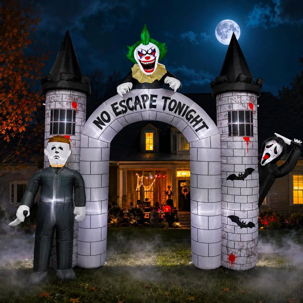 Outdoor Halloween Archway Inflatable with Built-In LEDs | 10FT Blow Up Arch for Yard Haunted House Decorations Featuring 3 Killer Characters | Easy Setup Inflatable Entrance for Indoor, Lawn & Garden