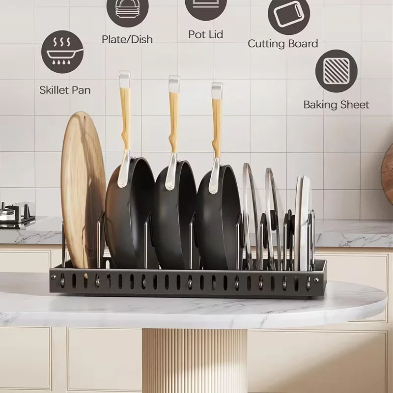 Adjustable Pull out Cabinet Storage Organizer Sliding Pot Lid Pan Rack for Kitchen - Dividers for Lids Bakeware & Plates