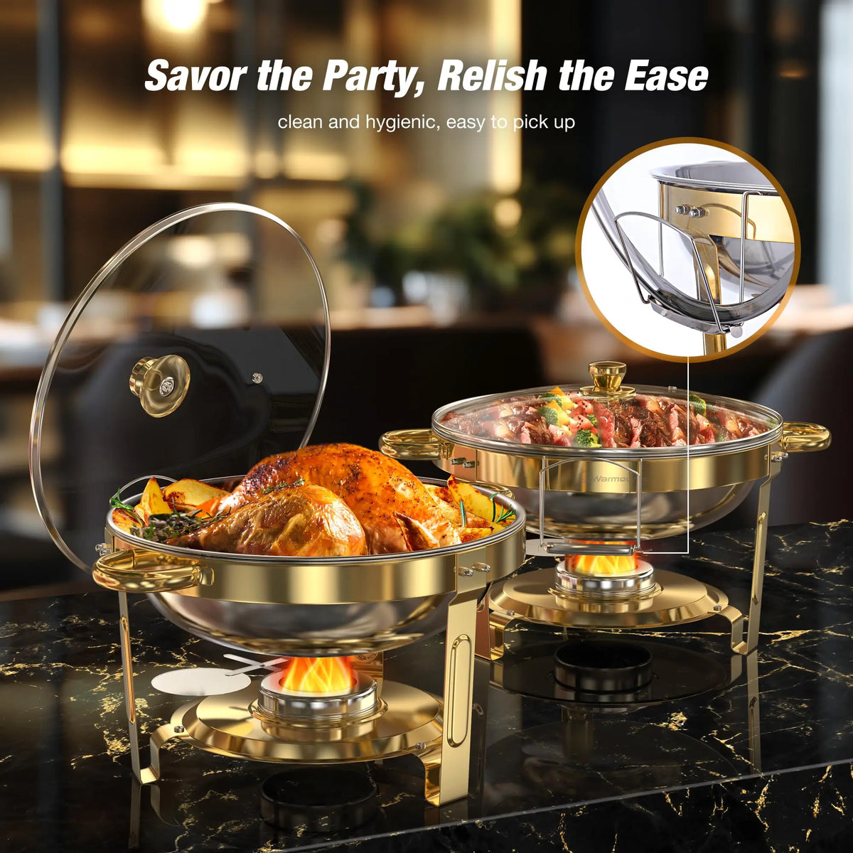 Elegant Chafing Dish Set With Glass Lid For Buffet Parties