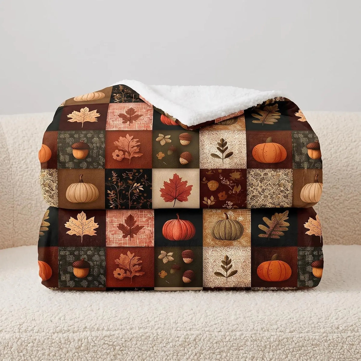 Fall Blanket 50"x60" Autumn Plaid Pumpkin Maple Leaves Acorns Throw Blankets Seasons Soft Warm Cozy Lightweight Rustic Harvest Thanksgiving Flannel Throw Blanket for Couch,Bed,Living Room,Dorm,Travel