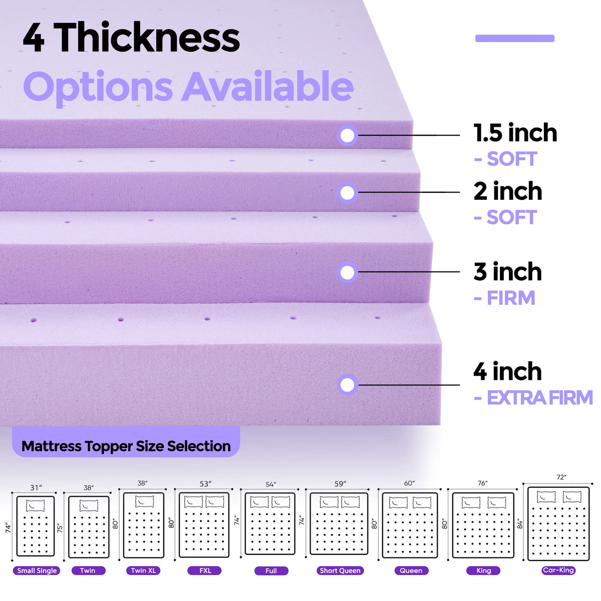 MCQ 3 Inch Memory Foam Mattress Topper Purple Full Size Gel Breathable Cooling Mattress Soft Bed Topper For Home Bedroom Furniture ﻿