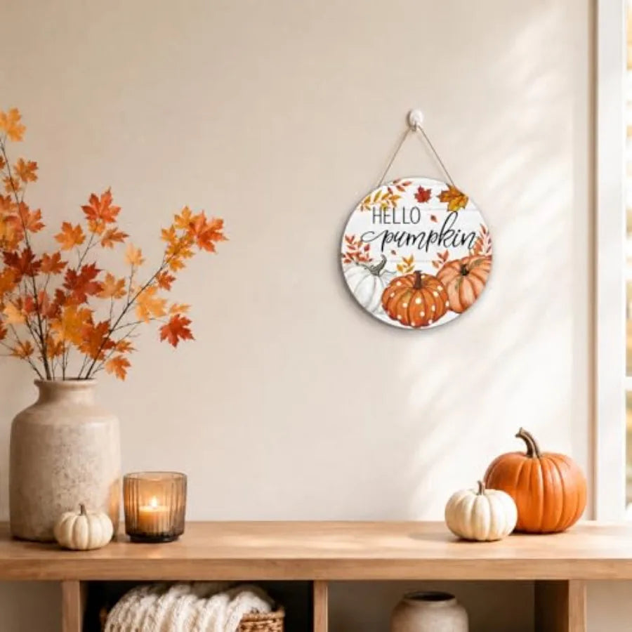 Smile Fall Thanksgiving Halloween Wooden Door Hanger Farmhouse Home Porch Autumn Holiday Party Decorations Rustic Wood Door Sig