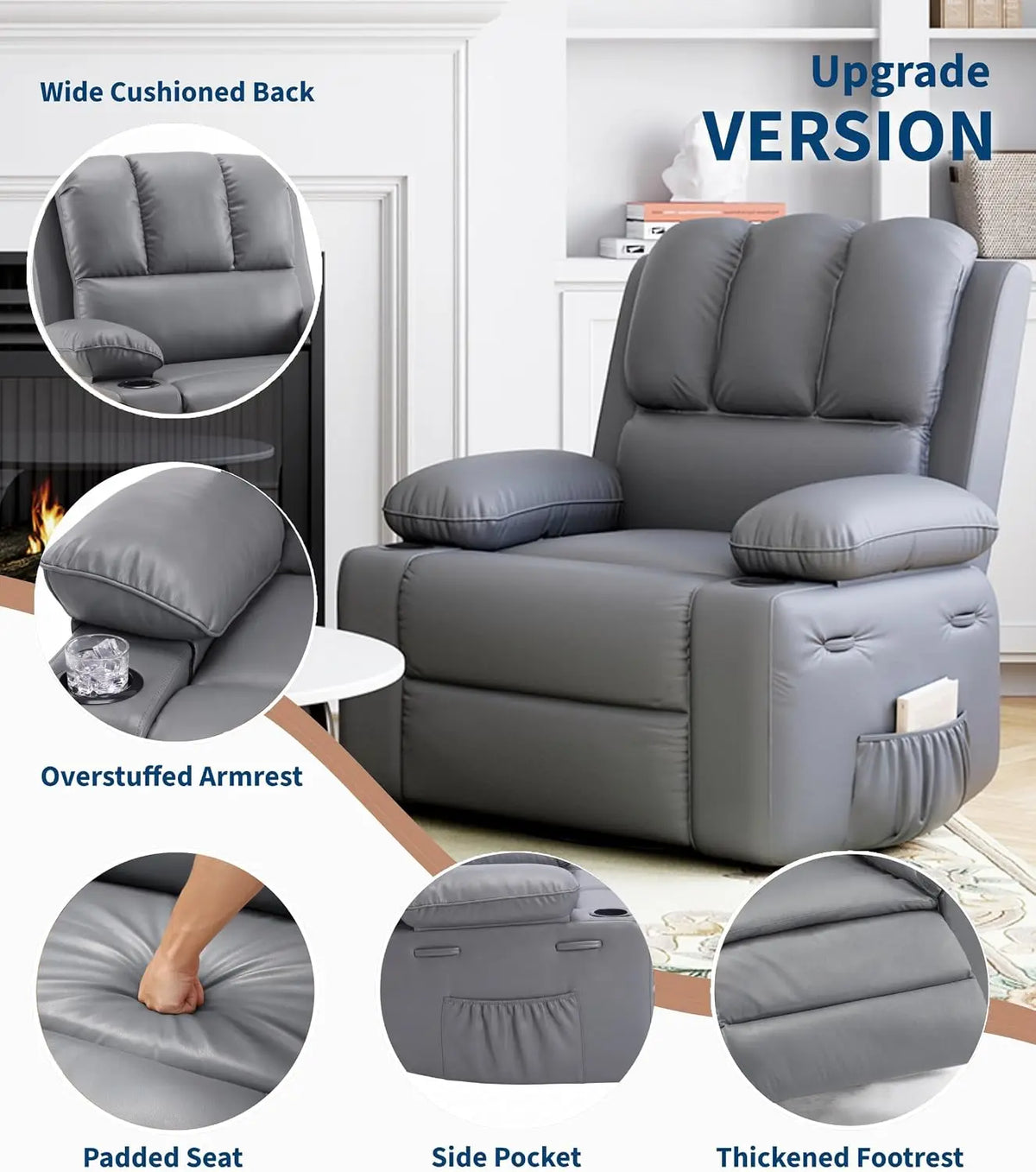 TACLEEKII Swivel Rocker Recliner Chair With Heat And Massage