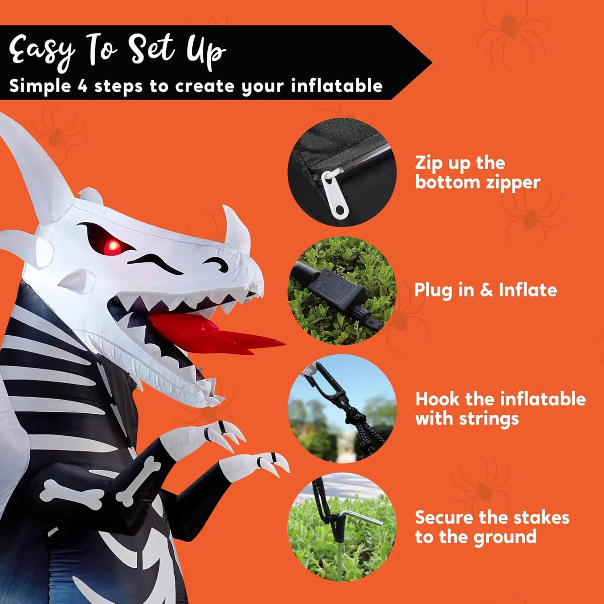 Halloween Inflatable Skeleton Dragon, 8 FT Tall Outdoor Blow-Up Yard Decoration with Red LED Eyes, Scary Halloween Decorations for Lawn and Garden, Inflatable Dragon Yard Display