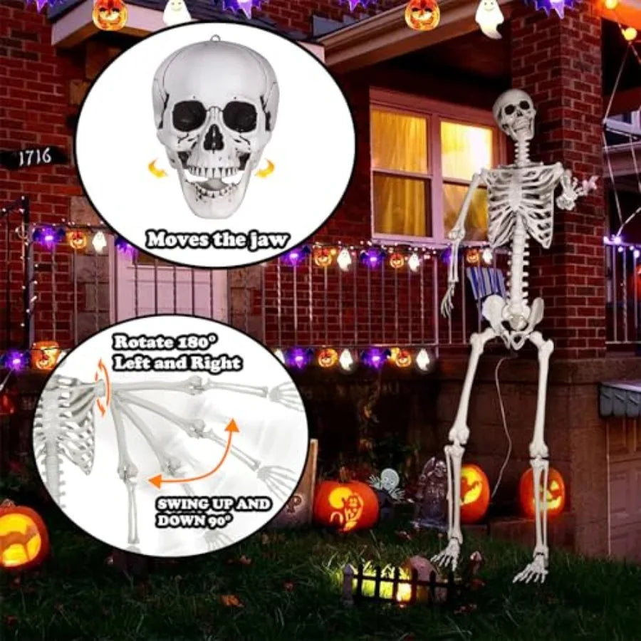 Halloween Giant Skeleton, Large Realistic Full Body Skeleton with Movable Joints for Halloween Party Haunted House Indoor Outdo