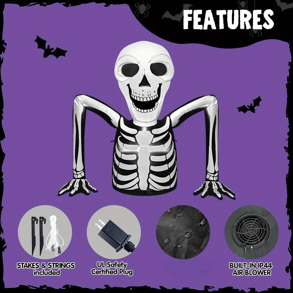 5.5 FT Long Skeleton Halloween Inflatables Outdoor Decorations Halloween Decor Blow Up Yard Decorations with LEDs Inflatable Skeleton Ground Breaker for Outside Lawn Garden Decor