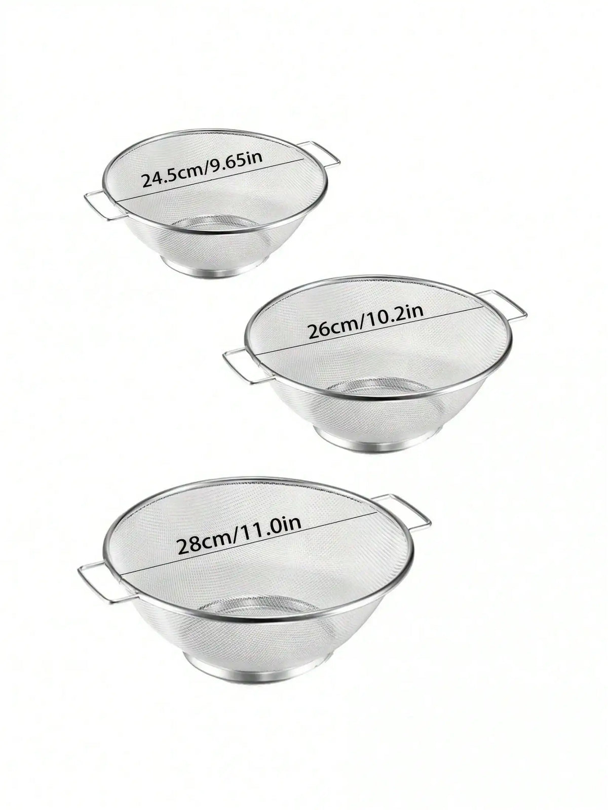 3pcs Stainless Steel Strainer Set With Handle Fine Mesh Metal Screen For Pasta, Vegetables, Rice, Fruits And Food Kitchen Sprayer, Strainer Basket Kitchen Rice Wash Dish Bowl, Kitchen Supplies SH25071897629956407