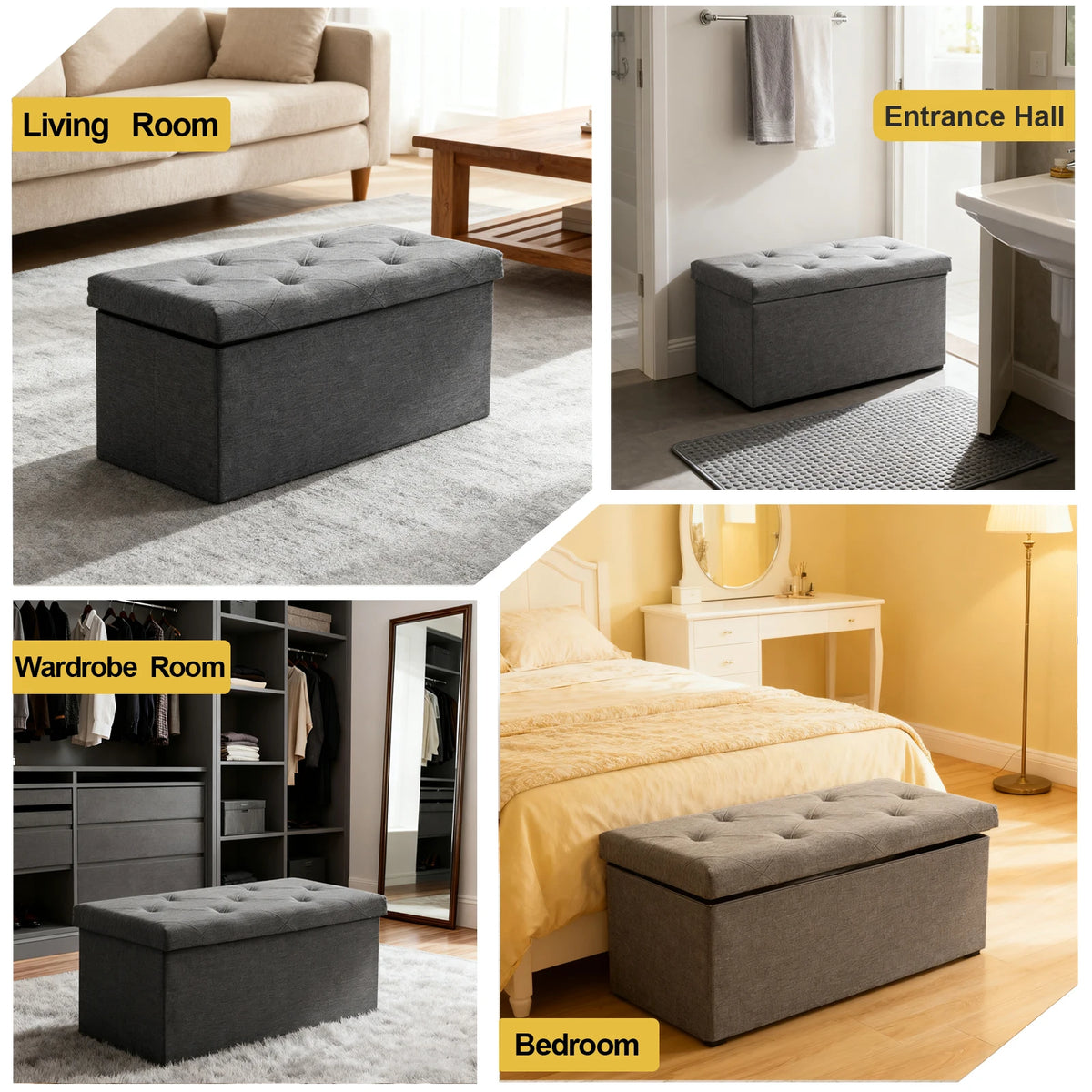 Sarenzon Folding Storage Ottoman Bench For Indoor Outdoor Use