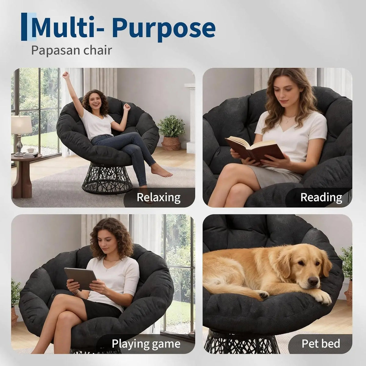 HiMISS Wicker Papasan Chair With Metal Swivel Base And Cushion