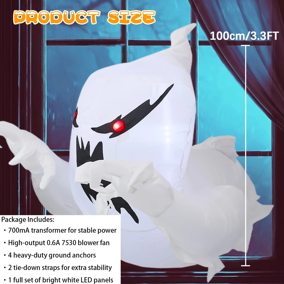 Halloween Inflatable Ghost Decoration 3.3FT Blow Up Ghost Broke Out From Window Spooky Airblown Prop with Built-in LED Lights for Indoor Outdoor Yard Garden Lawn Party Haunted House Decor Inflatable Toys for Kids USA Stock Fa