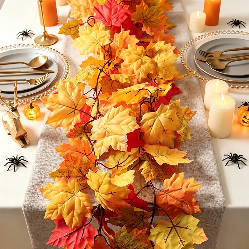 1/2Pcs Fall Artificial Maple Leaves Vine Hanging Rattan Wreath for Thanksgiving Halloween Day Decoration Home Room Decor Garland