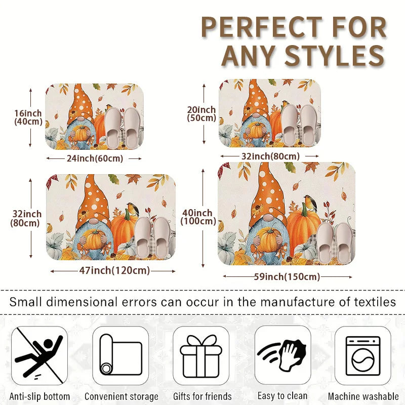 1pc Bohemian Hand-Painted Garden Gnome & Pumpkin Door - Thick Plush Flannel Suitable for Entryway, Machine Washable Autumn for Front Door, Cozy Fall Decor for