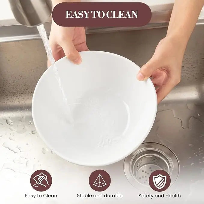 8" Ceramic Deep Soup Bowls & Salad Bowls - 42 OZ Large Bowls Set of 4 for Kitchen - White Ceramic Serving Bowls for Salads, Cereal, Soup, Dishwasher & Microwave Safe