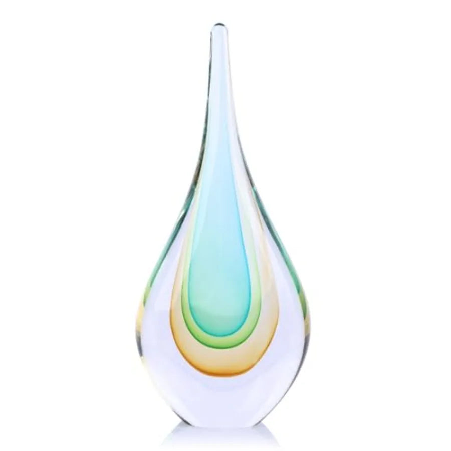9" Tall Sculpture Hand Blown Glass Decor, Paperweight for Office Desk, Modern Glass Art Figurines Mediterranean Beach House Dec