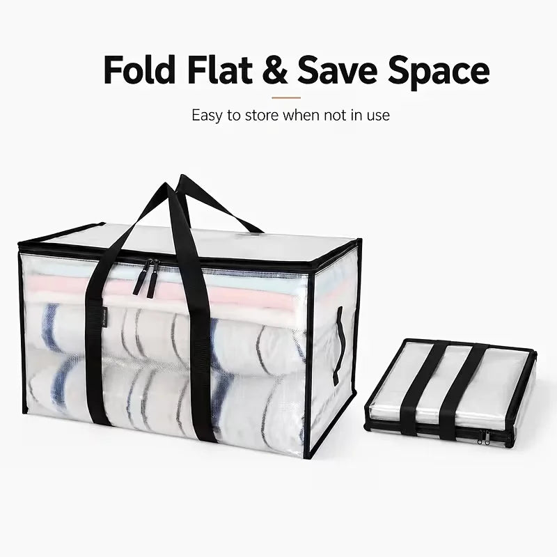 5pcs Heavy-Duty Moving Bags with Reinforced Handle - Oversized Storage Totes, Snap-Close Lid & Plastic Suitable for Clothes, Quilts,, Moving Supplies - Space Saver Bags(Includes 3 Drawstring Pockets)