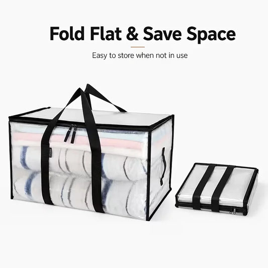 5pcs Heavy-Duty Moving Bags with Reinforced Handle - Oversized Storage Totes, Snap-Close Lid & Plastic Suitable for Clothes, Quilts,, Moving Supplies - Space Saver Bags(Includes 3 Drawstring Pockets)
