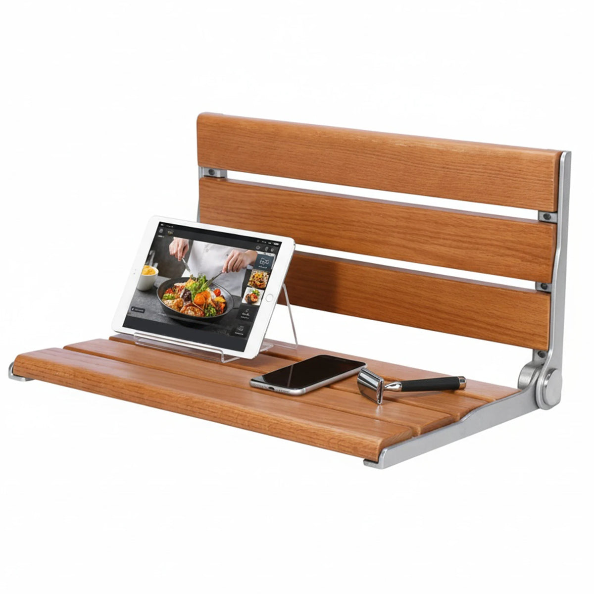 17.7inch Wall-Mounted Folding Shower Seat with Back Fold Up Bathroom Stool Chair Anti-Slip for Elderly Disabled Pregnant