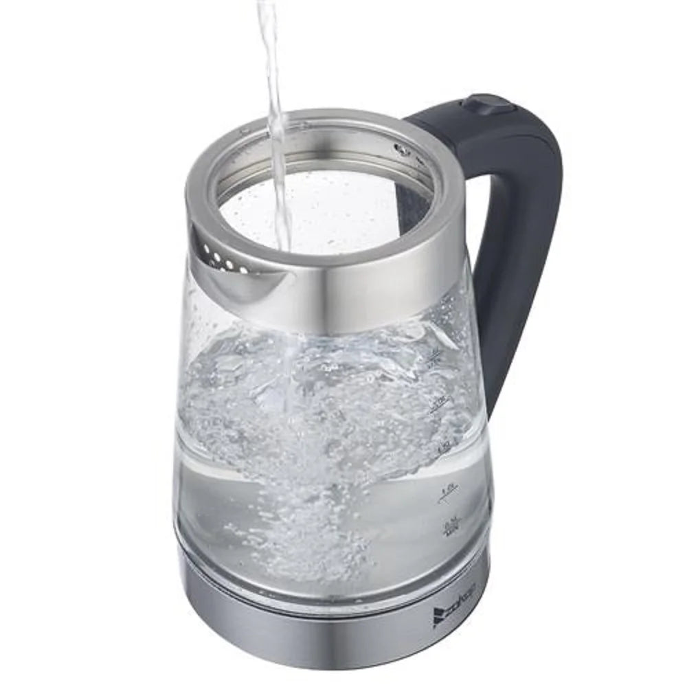 HD 250 110V 1200W 2.5L Electric Kettle with Blue Glass Stainless Steel 360 Rotation Base Auto Shut Off Blue LED US Plug