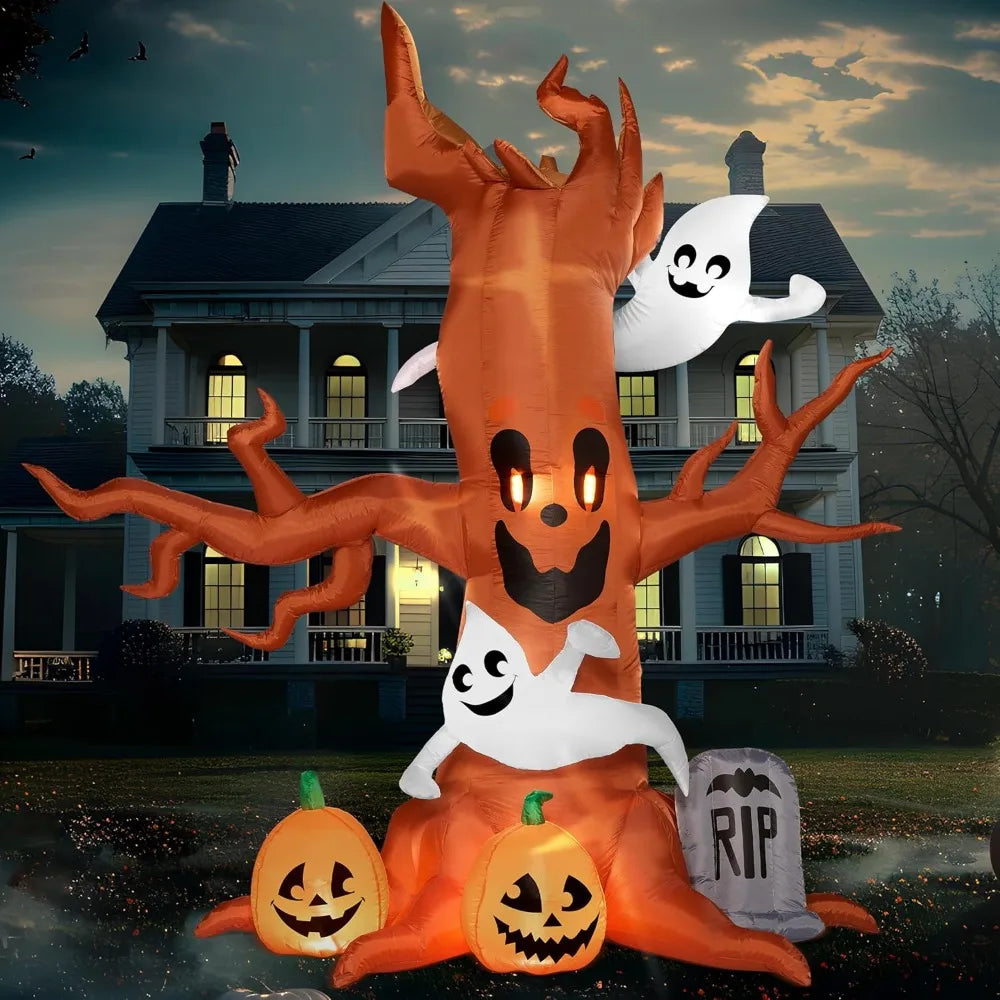 8 FT Halloween Inflatable Scary Tree with Ghost Decorations, Pumpkin and Tombstone, Blow Up Inflatables with Build-in LEDs for Halloween Party Indoor, Outdoor, Yard, Garden, Lawn Decorations