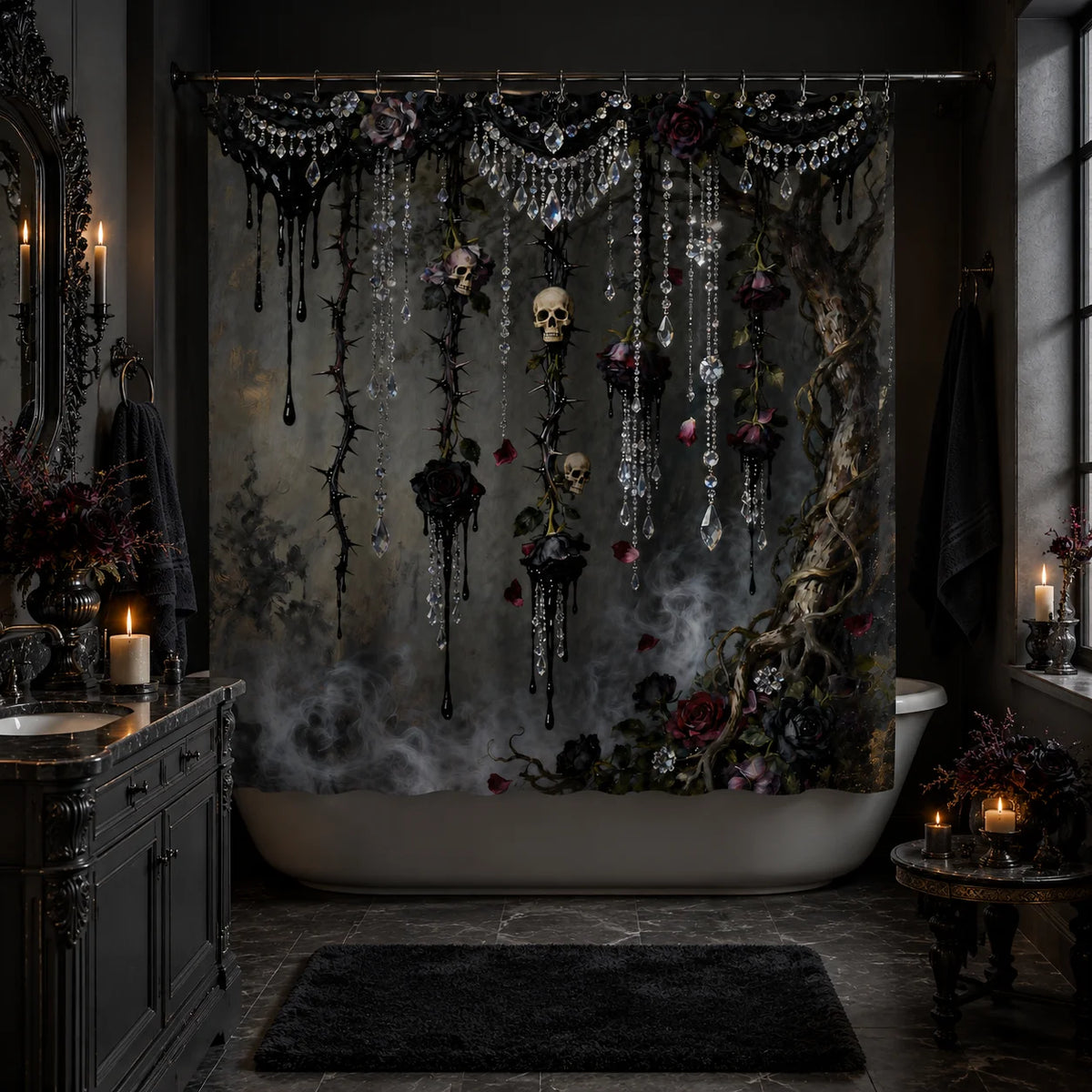 2D Flat, 1pc Shower Curtain, Gothic 2D Shower Curtain for Bathrooms, Includes a High-Quality 70.87 X 70.87inch Shower Curtain And 12 Durable Hooks. Bathroom Decor And Additions, Local Warehouse Items