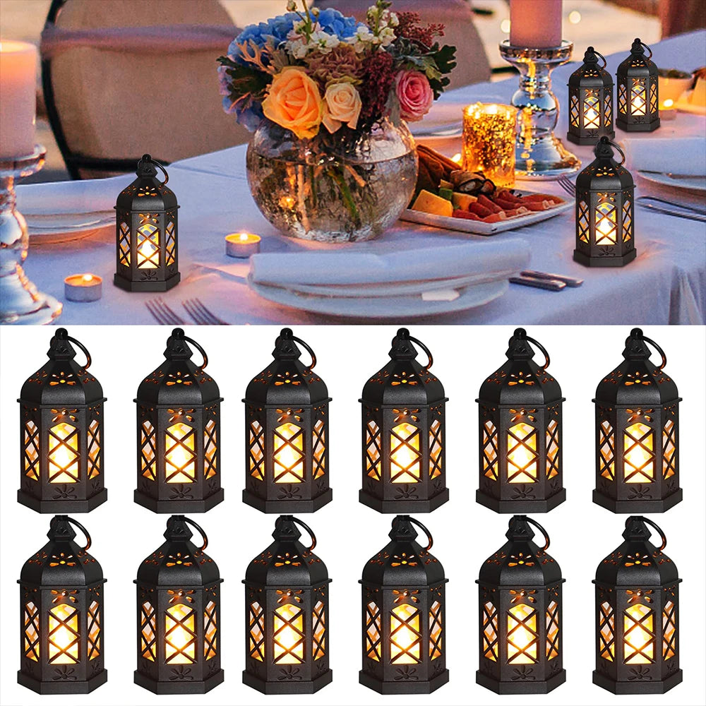 12pcs Set of LED Lantern Retro Atmosphere Decorative Lights, LED Small Candle Lanterns Christmas Table Center Decorations