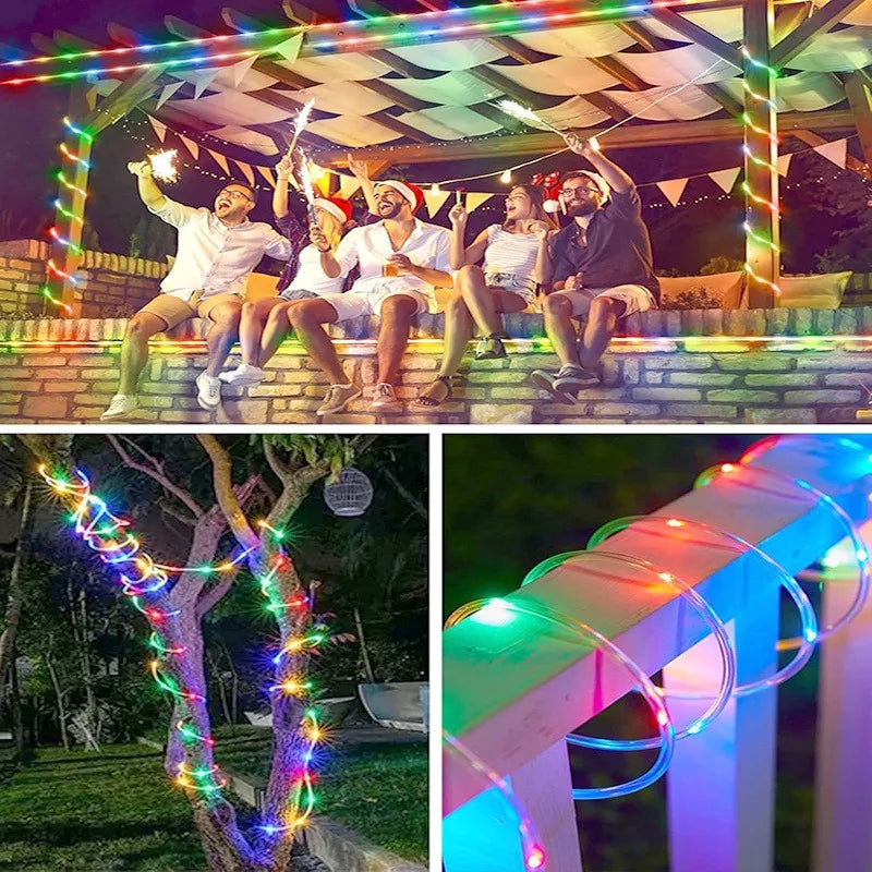 33ft Solar- Outdoor String Lights with 100 LEDs - Solar Rope Lights for Garden, Yard, Tree, Party, Wedding, Christmas, Halloween - Warm White/Cold White/Rainbow Color Changing ( -in Adapter Compatible, -like, No