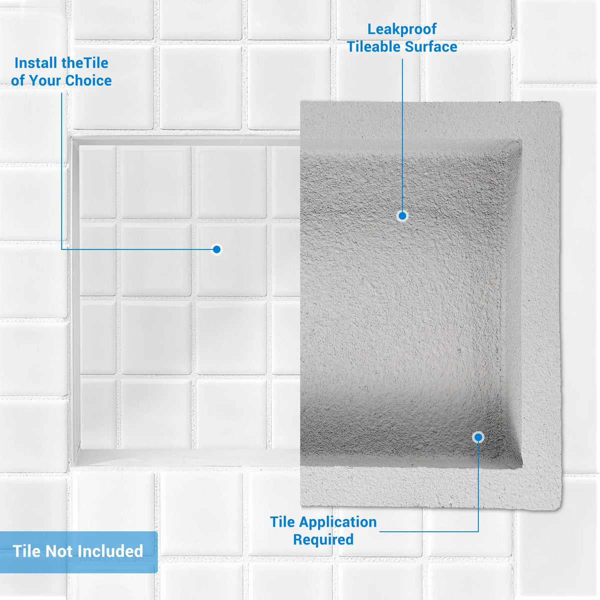 Ready Tile Double Shelf Shower Niche, 12" x 25.5" Shower Niche Ready for Tile, Modern Square Corners Wall-inserted Niche Recessed for Shower Bathroom