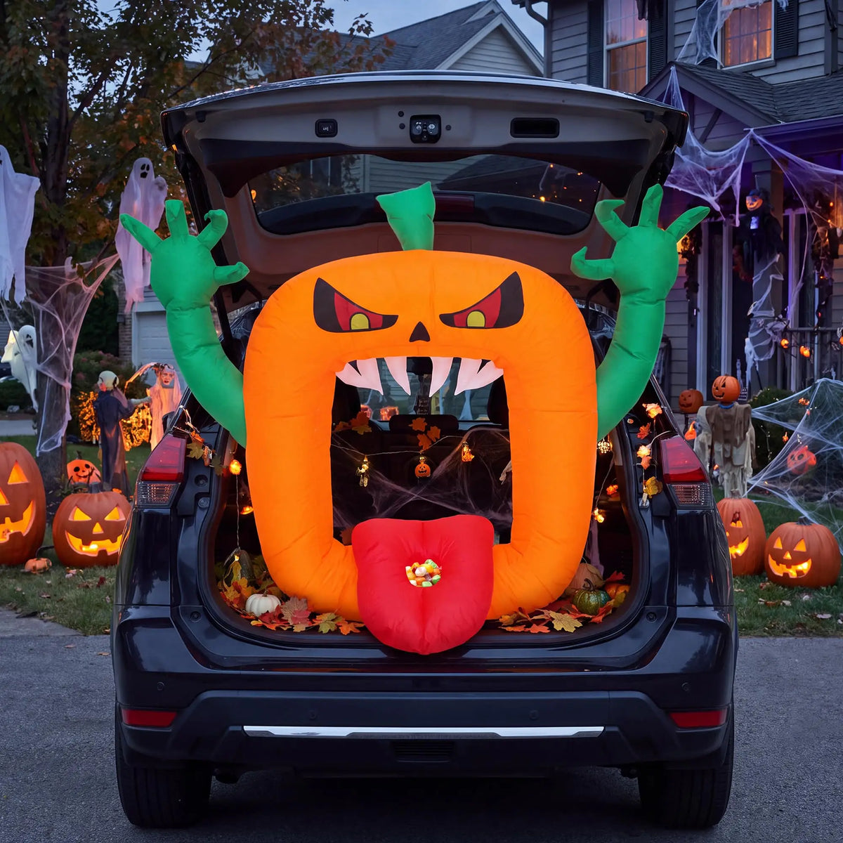 6FT Halloween Inflatable Pumpkin Trunk Or Treat Car Decoration With LED Lights, Blow Up Outdoor Toy For SUV Truck Yard Decor