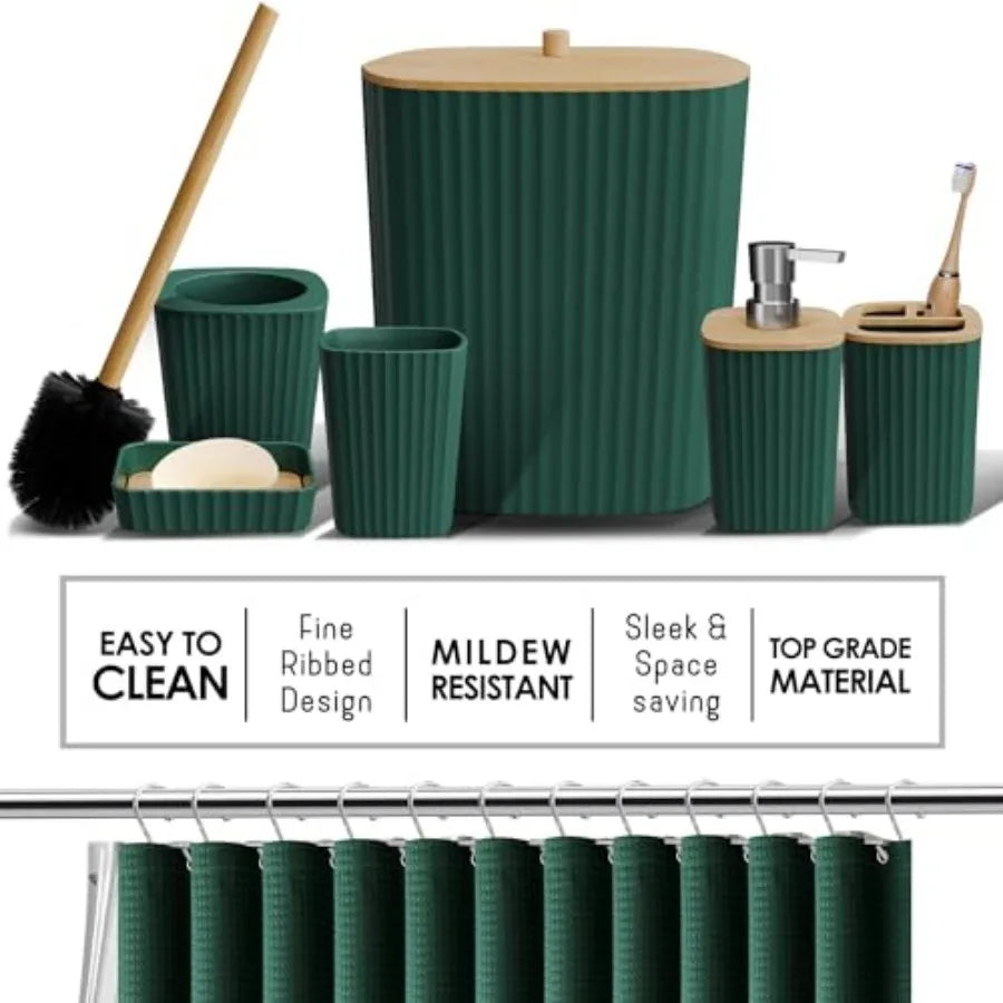 Bathroom Accessories Set - Bathroom Set, Bathroom Sets with Shower Curtain and Rugs, Shower Curtain Set with Bathroom Trash Can
