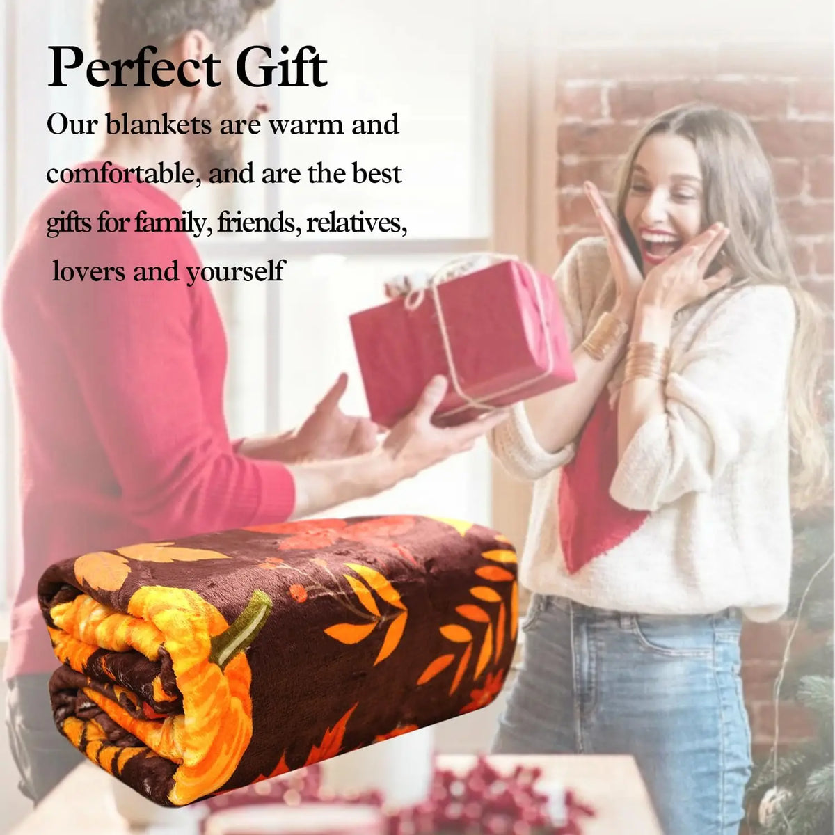 50"x60" Fall Pumpkin Maple Leaf Throw Blanket, Red Brown Soft Flannel Fleece Blanket, Warm Cozy Thanksgiving Harvest Decorative Blanket for Sofa Couch Chair, Fall Home Gift for Family Friends