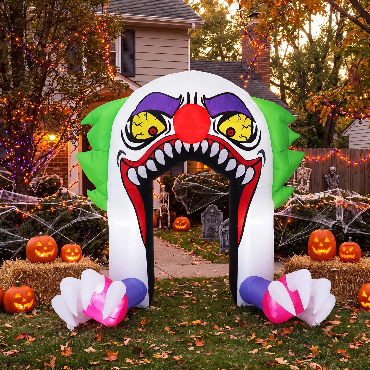 5ft Halloween Clown Inflatable Arch With 4 Led Lights, Blow Up Trunk Or Treat Car Yard Lawn Driveway Party Decoration Outdoor Toy