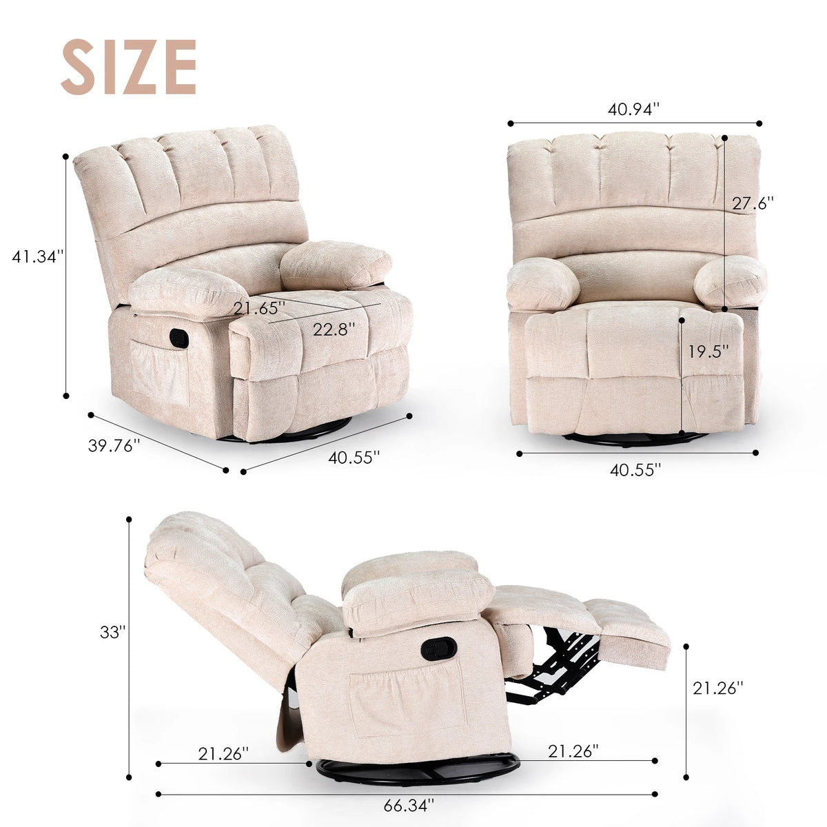 FARINI Swivel Rocker Recliner Chair Upholstered High Back Living Room