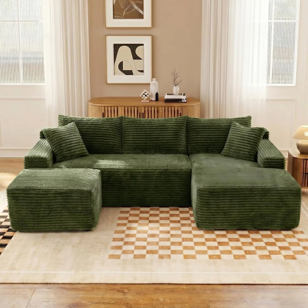 U-Shaped Modular Sectional Sofa With Ottoman Deep Seat Sleeper