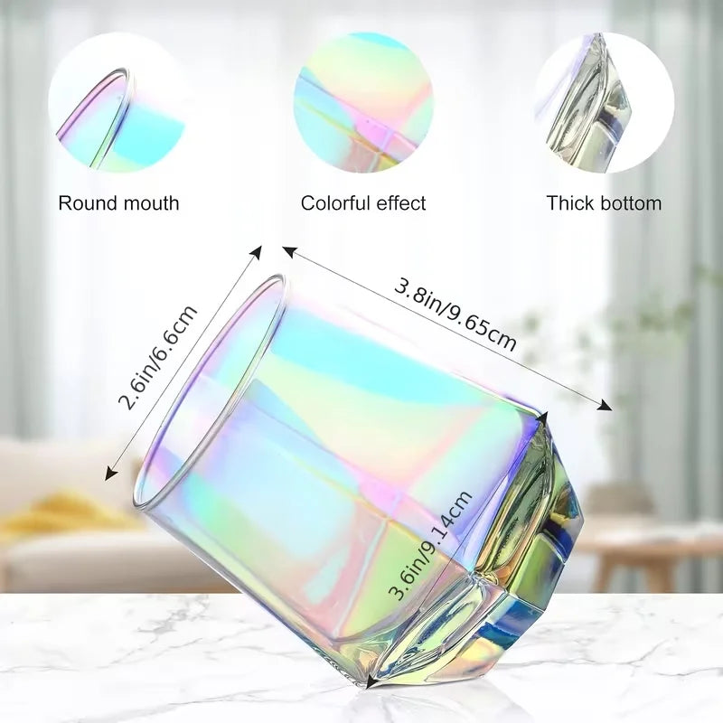 Stemless Wine Glass Set Of 6(10 Oz), Iridescent Glassware, Modern Rainbow Wine Glass For Serving White Wine, Red Wine, Cocktail, Whiskey, Bourbon, Cool Water