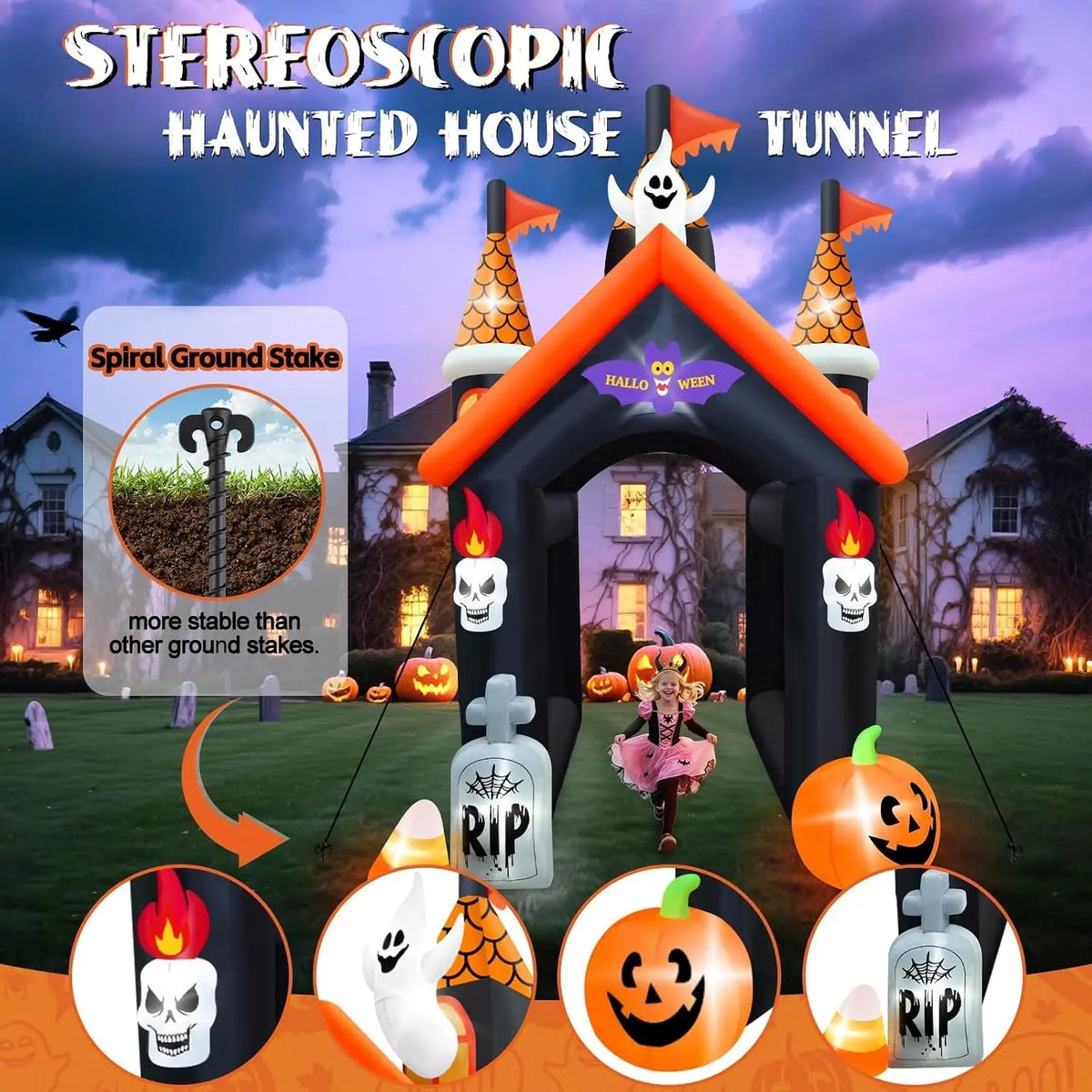 Large 12FT Halloween Inflatable Archway with Haunted House Theme